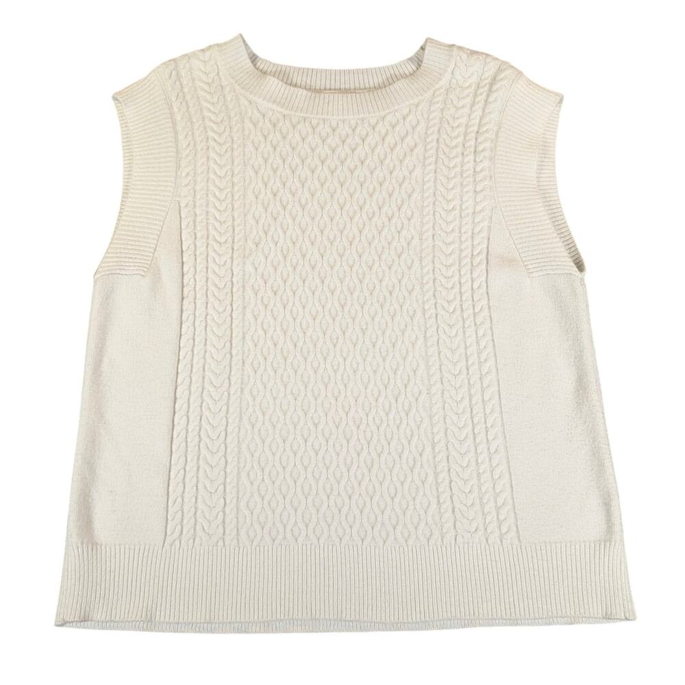 Cyrus White Cable Knit Sweater Vest Large